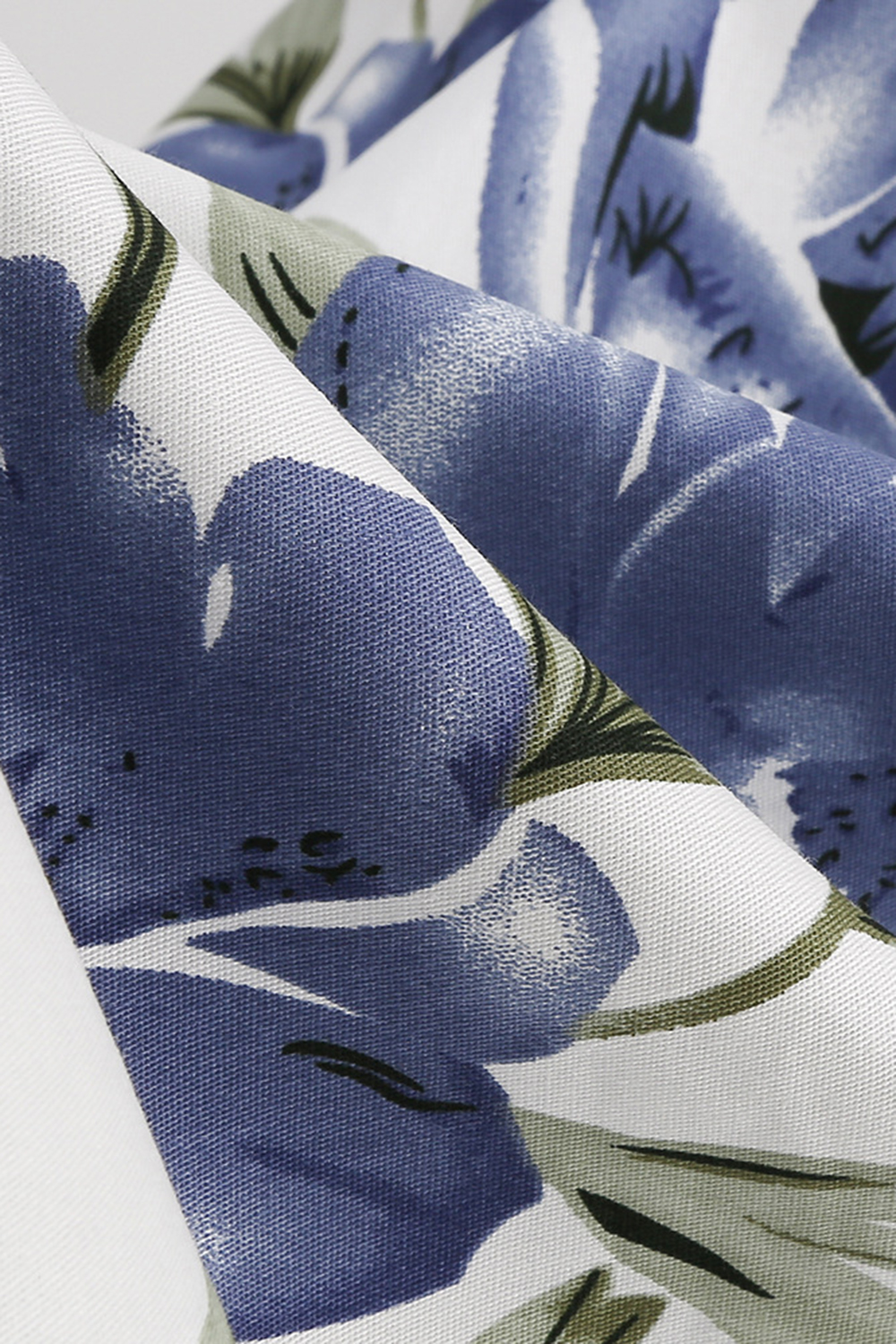 Elegant White Blue Flower Halter A Line 1950s Swing Dress