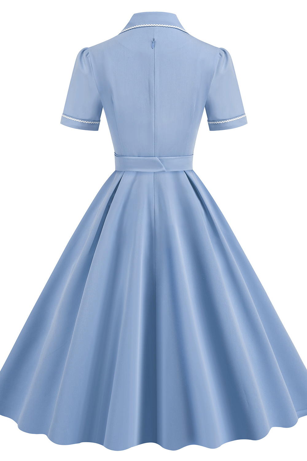 Vintage Elegant Blue A Line 1950s Swing Dress with Belt