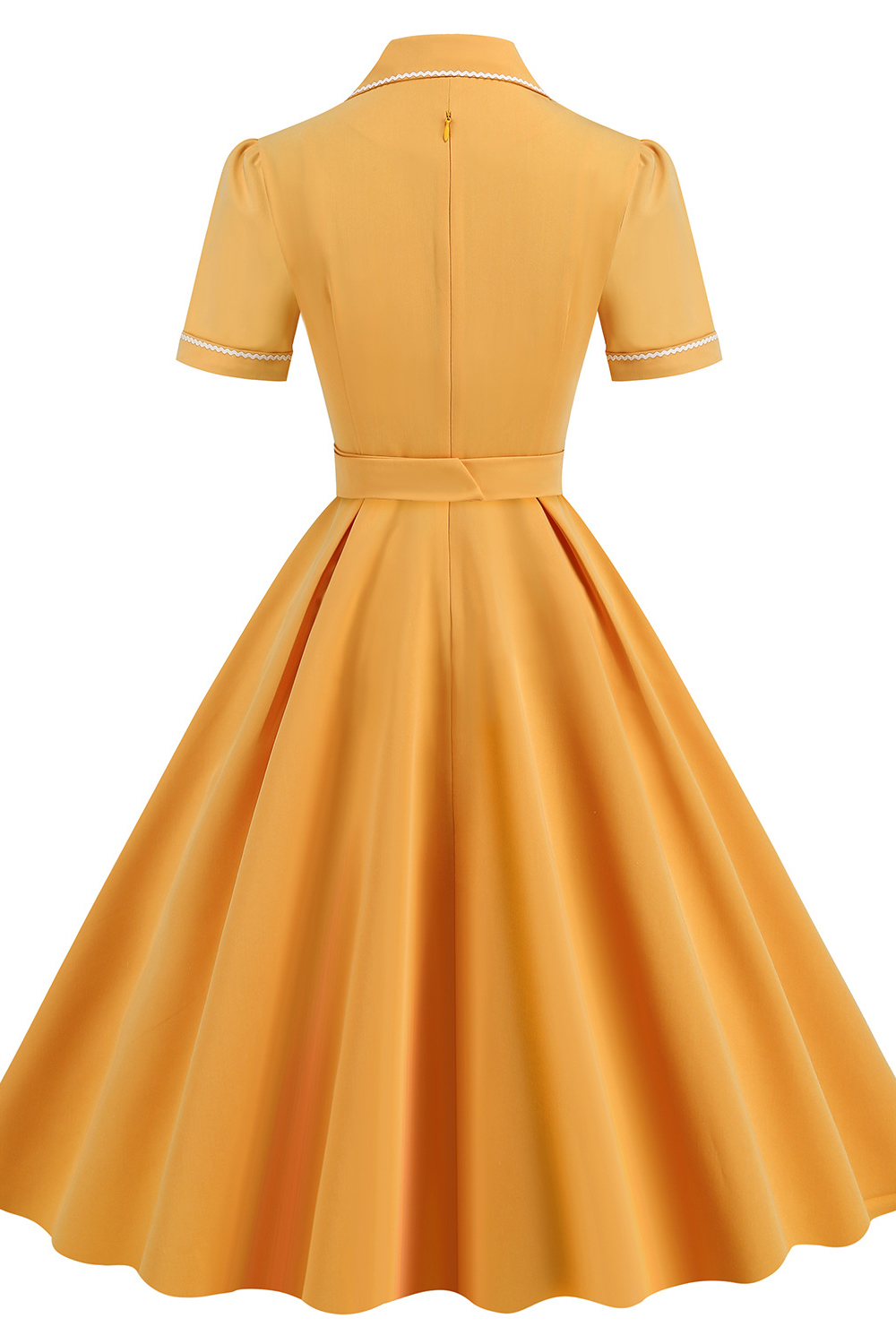 Vintage Elegant Yellow A Line 1950s Swing Dress with Belt
