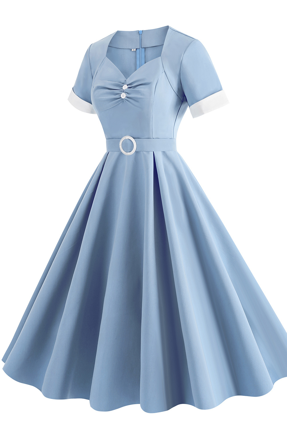 Vintage Blue 1950s A-Line Swing Dress with Belt