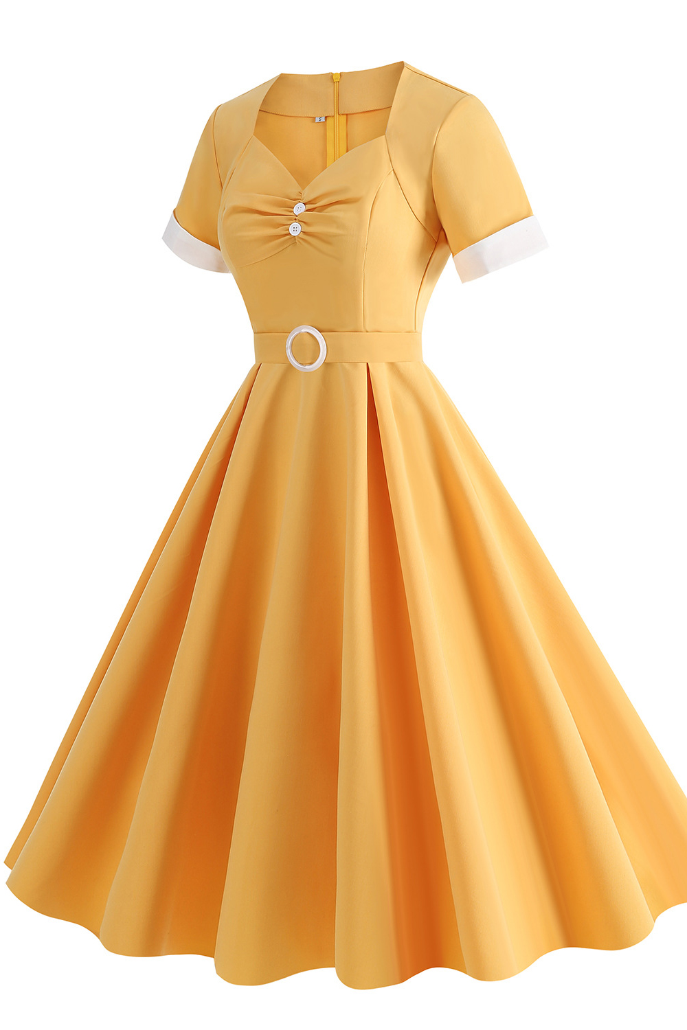 Vintage Yellow 1950s A-Line Swing Dress with Belt