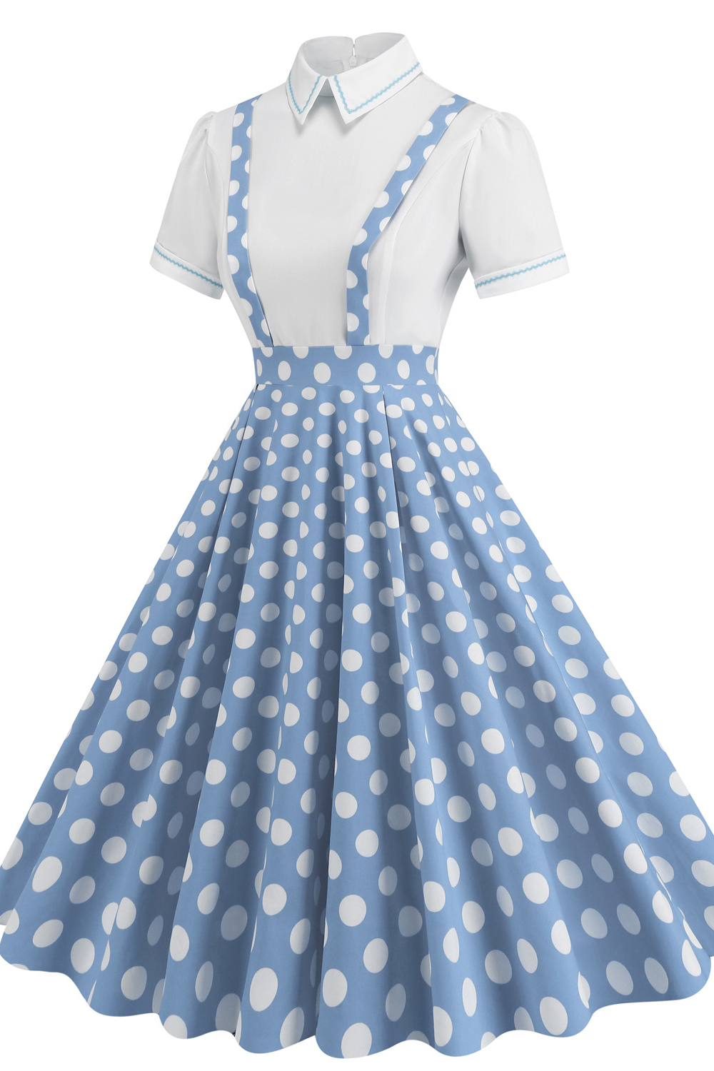 Vintage Blue 1950s A-Line Swing Dress with Suspenders
