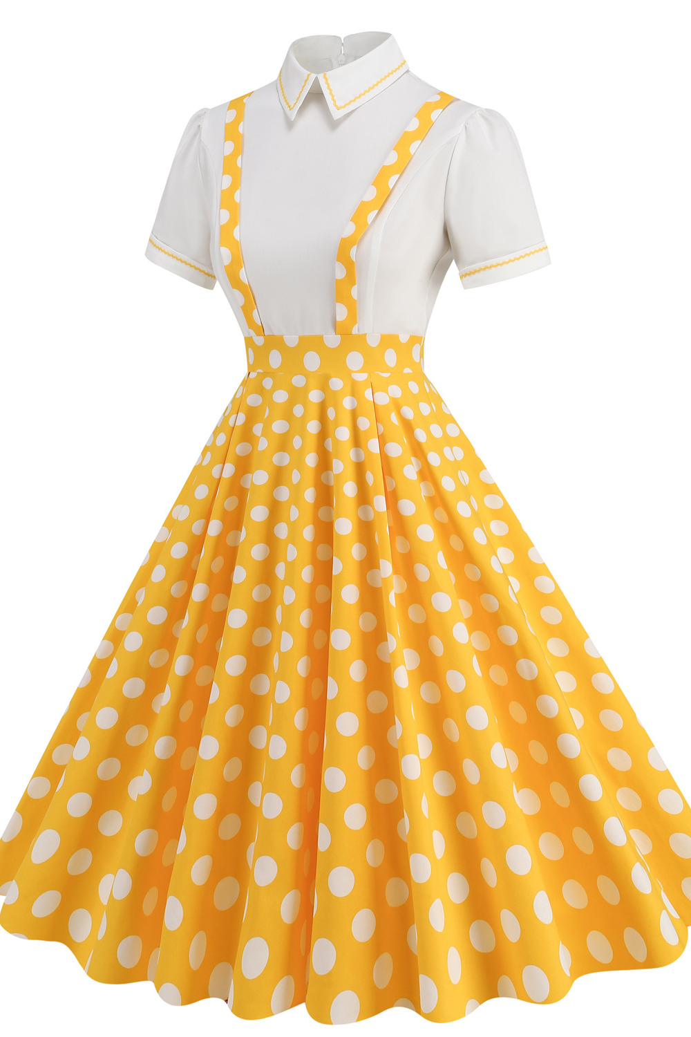 Vintage Yellow 1950s A-Line Swing Dress with Suspenders