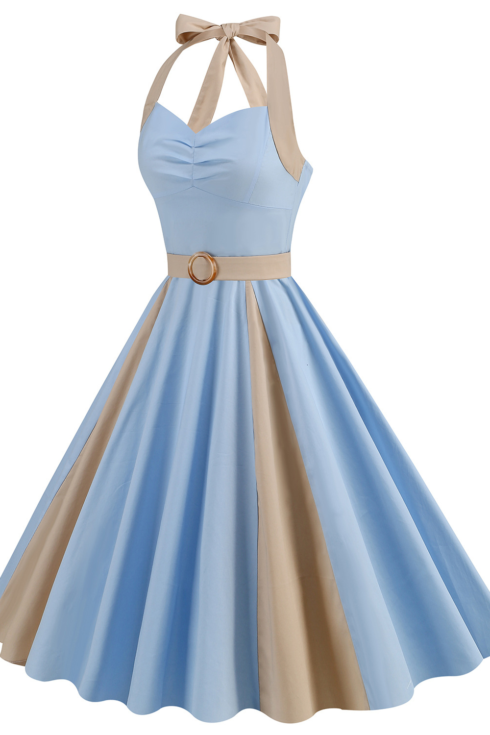 Vintage Blue 1950s A-Line Swing Dress with Halter Neckline