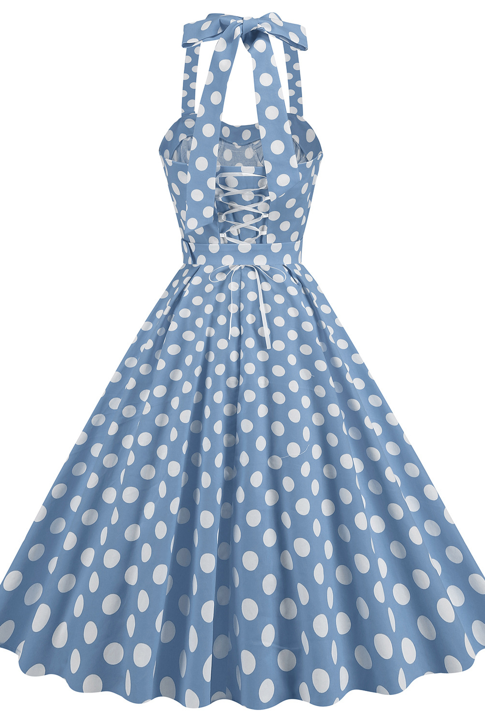 Vintage Blue 1950s A-Line Swing Dress with White Dot
