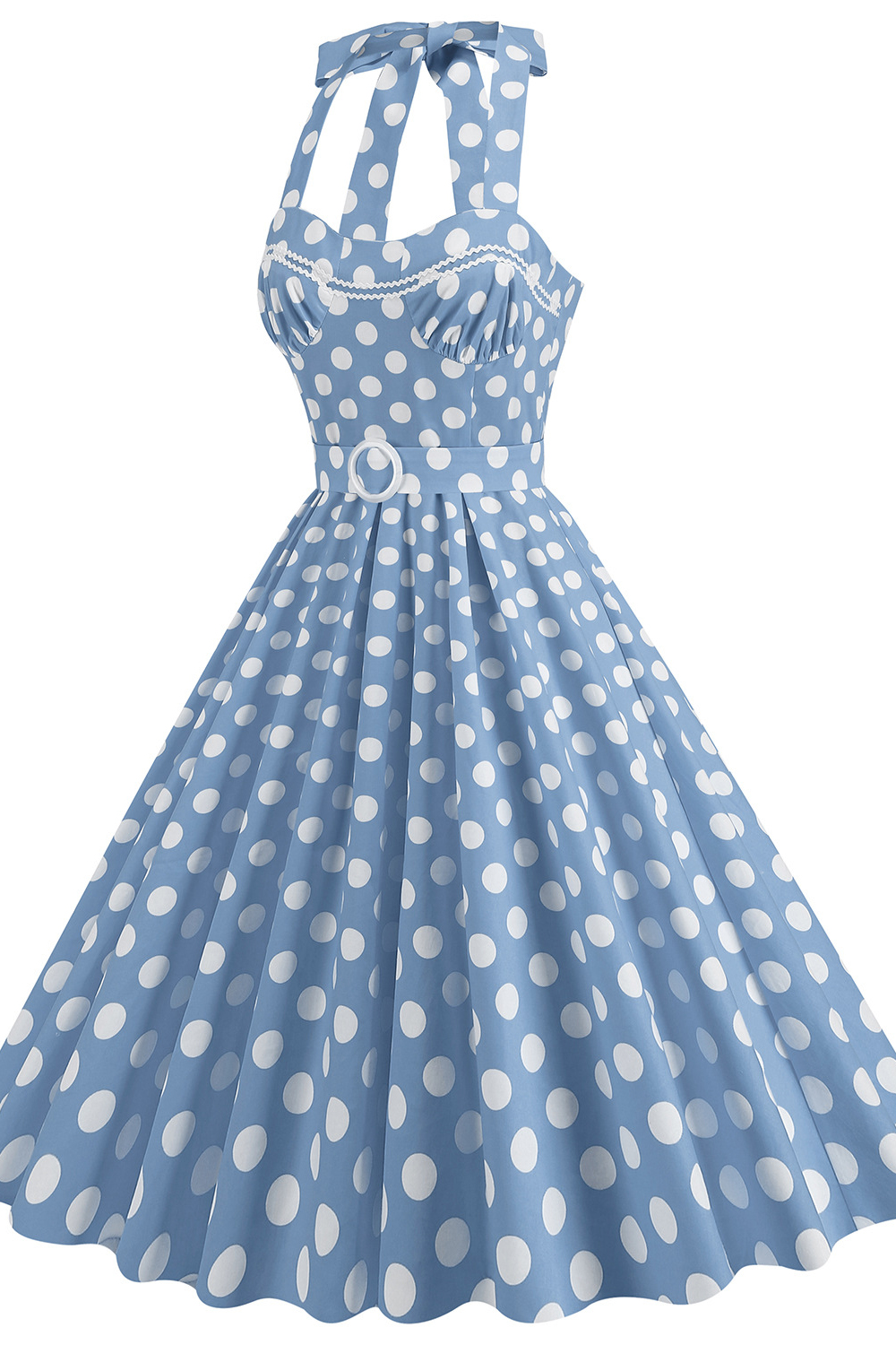 Vintage Blue 1950s A-Line Swing Dress with White Dot
