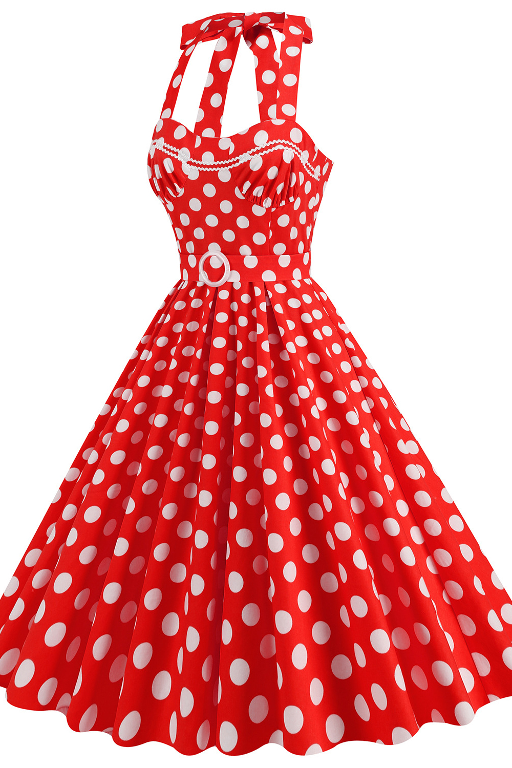 Vintage Red 1950s A-Line Swing Dress with White Dot