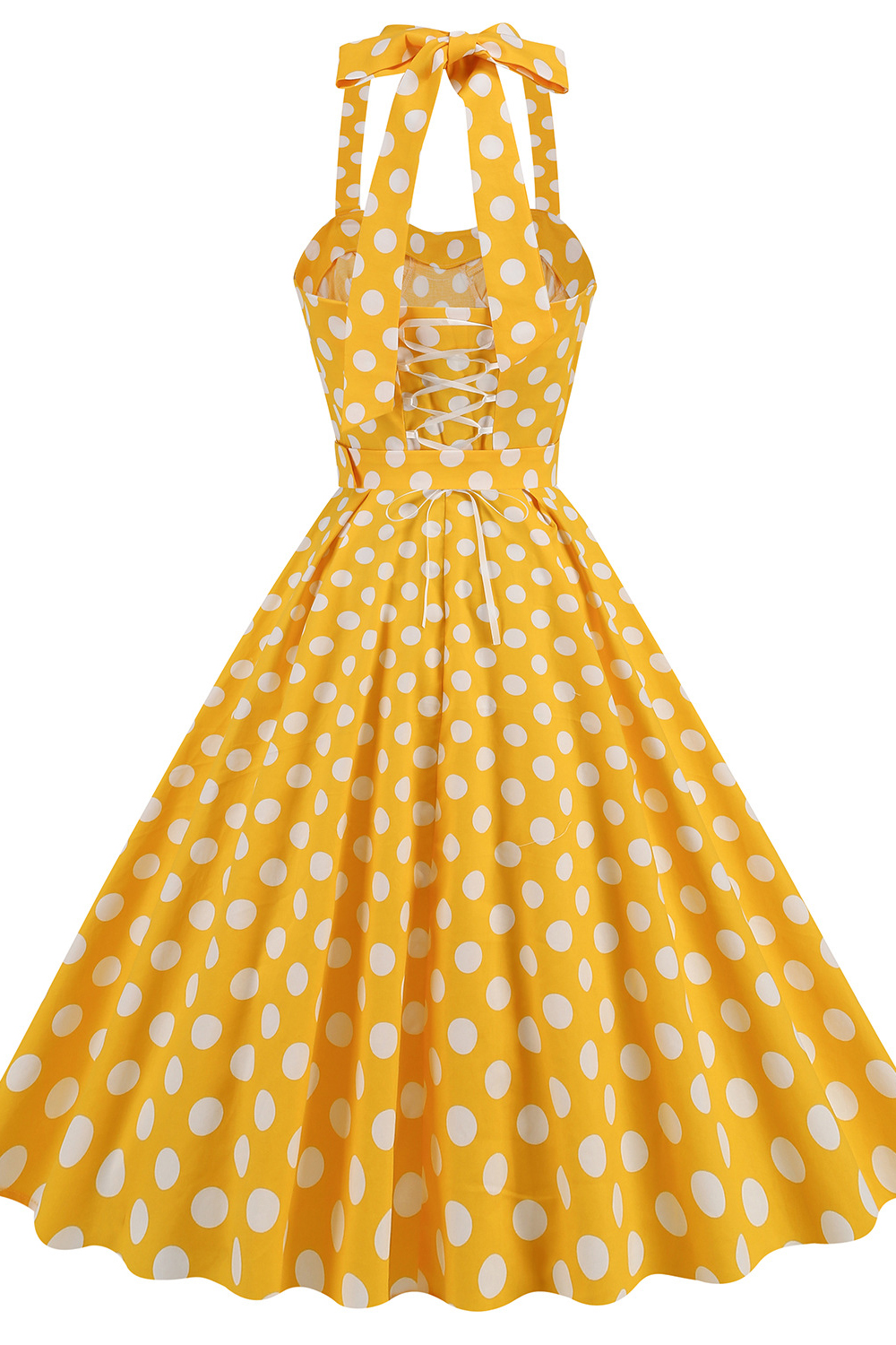 Vintage Yellow 1950s A-Line Swing Dress with White Dot