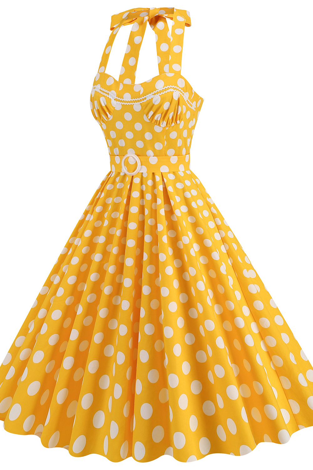 Vintage Yellow 1950s A-Line Swing Dress with White Dot