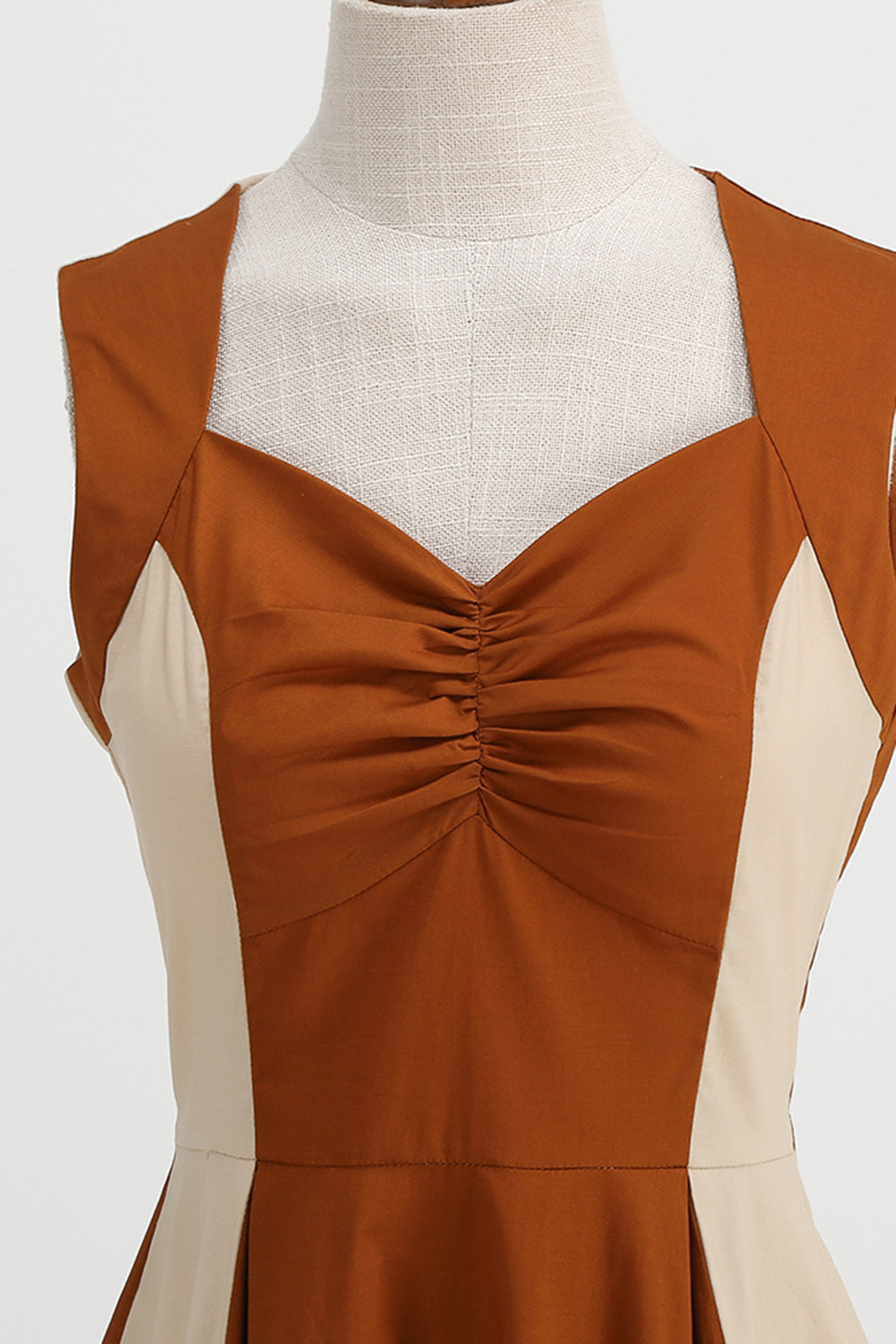 Vintage Brown 1950s A-Line Swing Dress with Square Neck