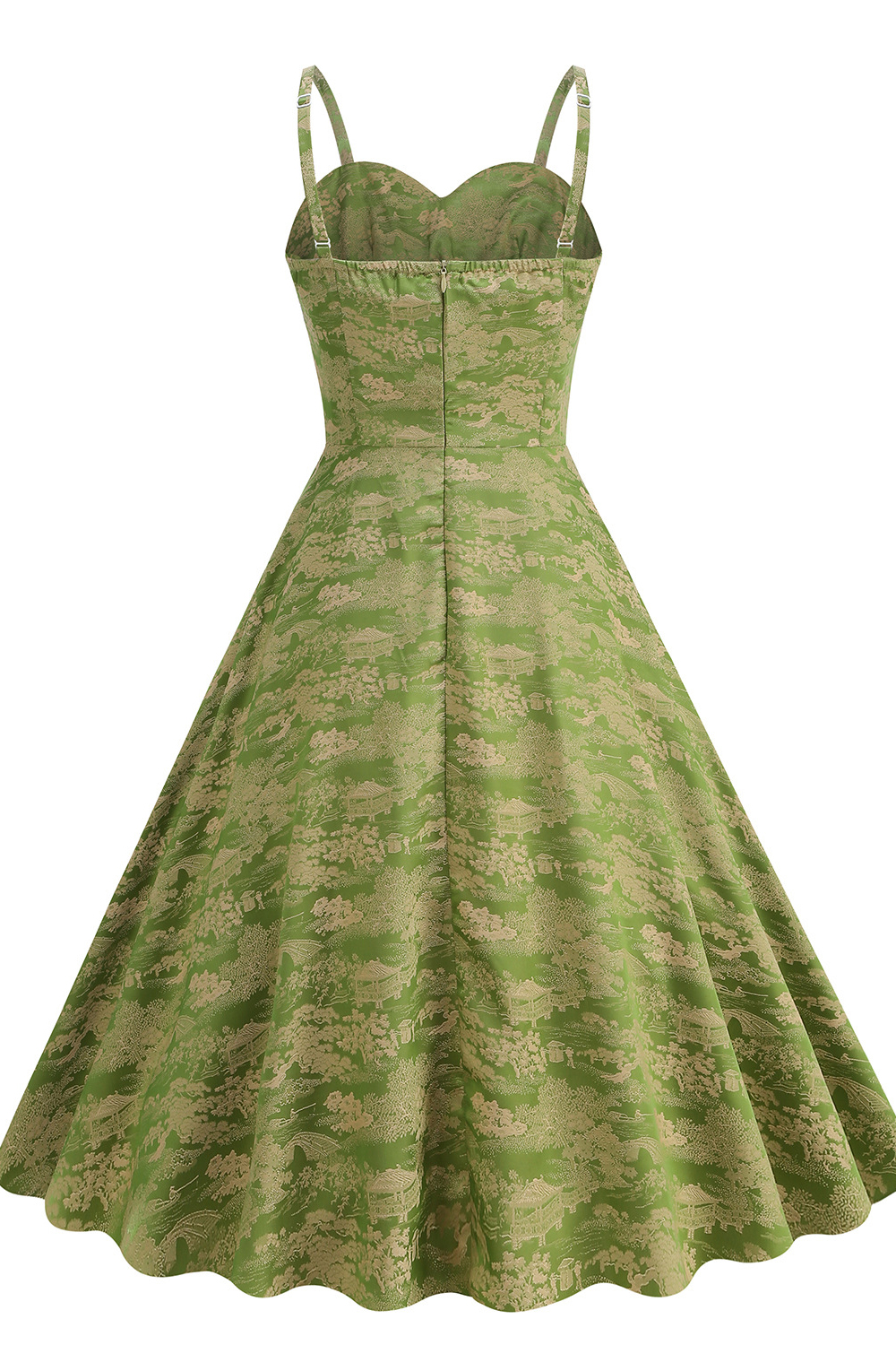 Vintage Army Green 1950s A-Line Swing Dress