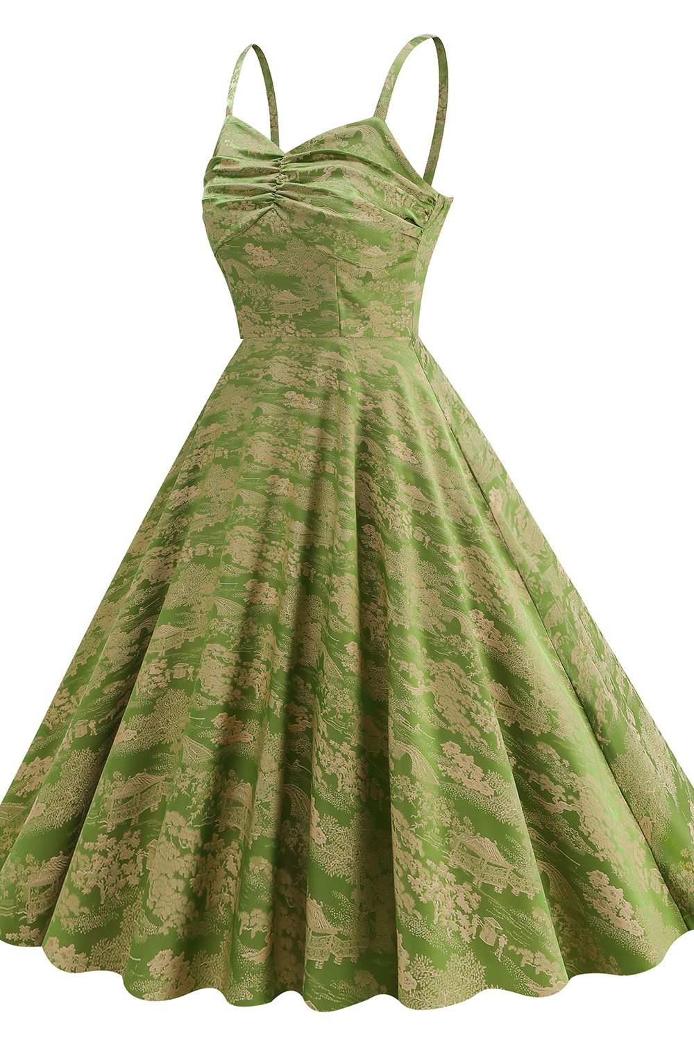 Vintage Army Green 1950s A-Line Swing Dress