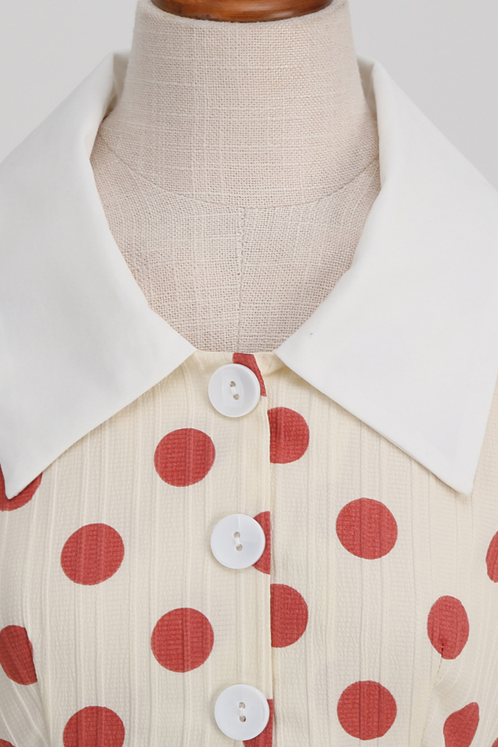 Darling White 1950s A-Line Swing Dress | Red Polka Dot Lapel
