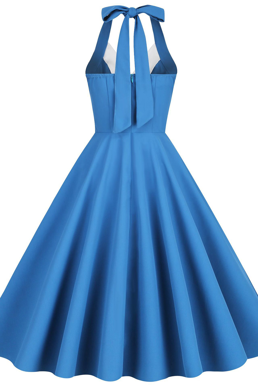 Vintage Blue 1950s A-Line Swing Dress | Flirty Halter Neckline & Lapel