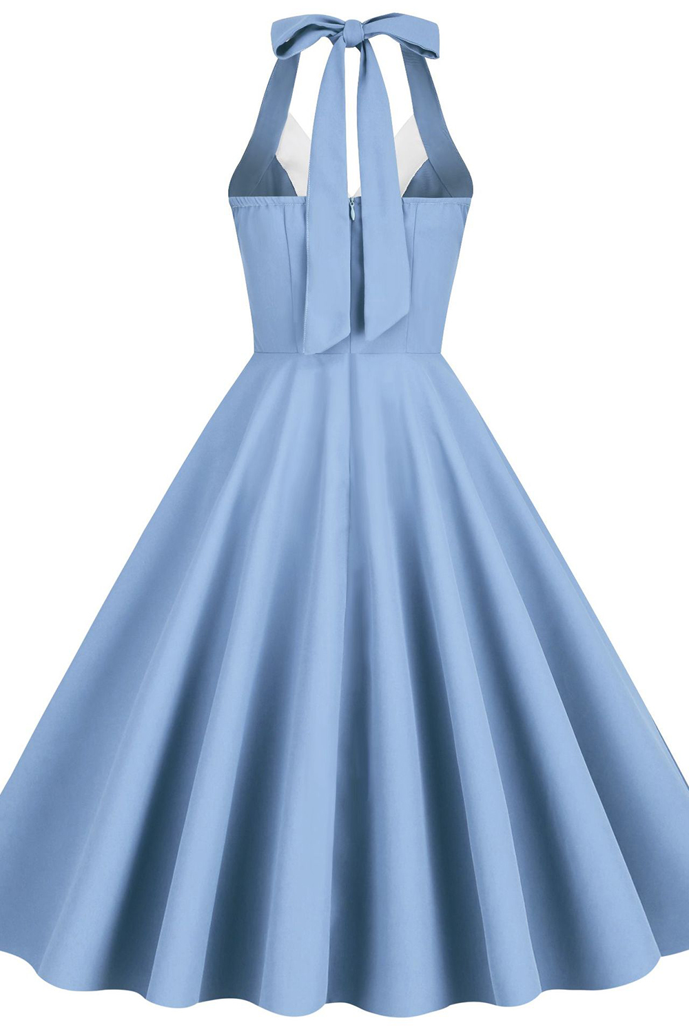Vintage Light Blue 1950s A-Line Swing Dress | Flirty Halter Neckline & Lapel