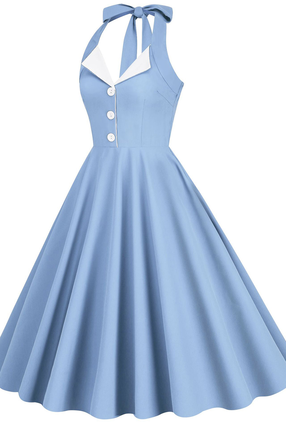 Vintage Light Blue 1950s A-Line Swing Dress | Flirty Halter Neckline & Lapel