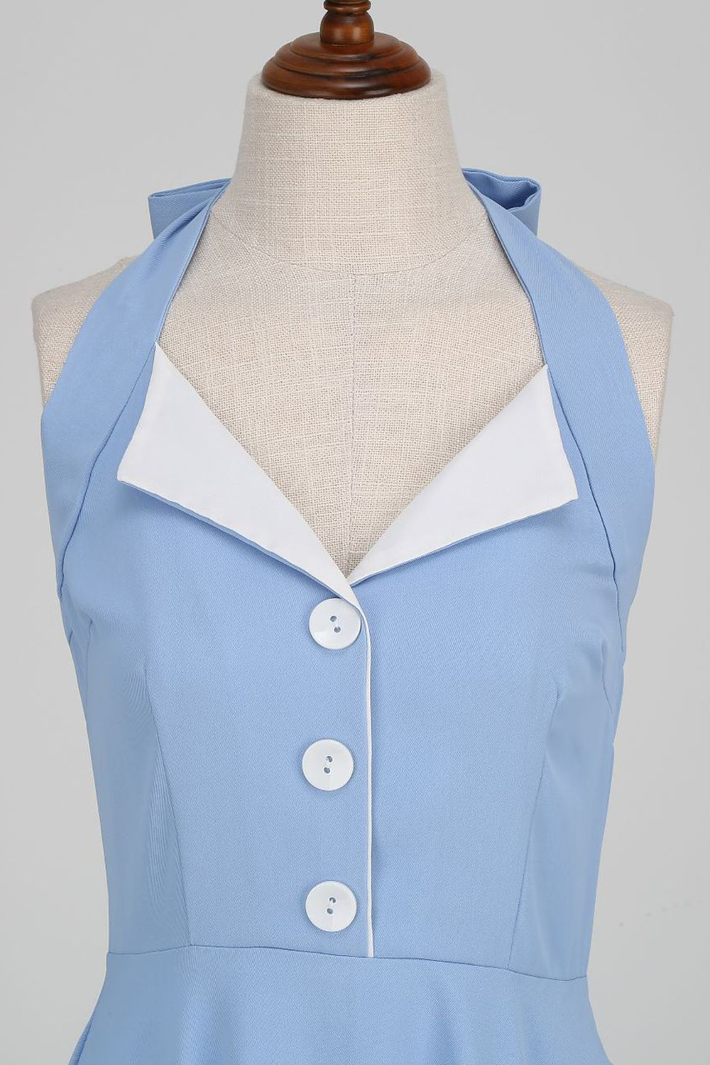 Vintage Light Blue 1950s A-Line Swing Dress | Flirty Halter Neckline & Lapel