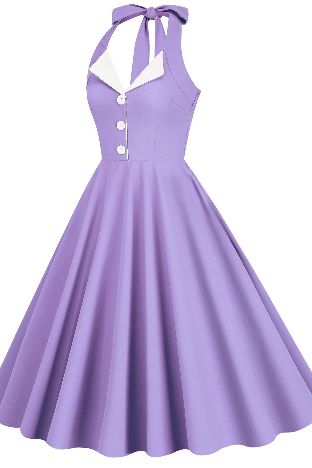 Vintage Purple 1950s A-Line Swing Dress | Flirty Halter Neckline & Lapel