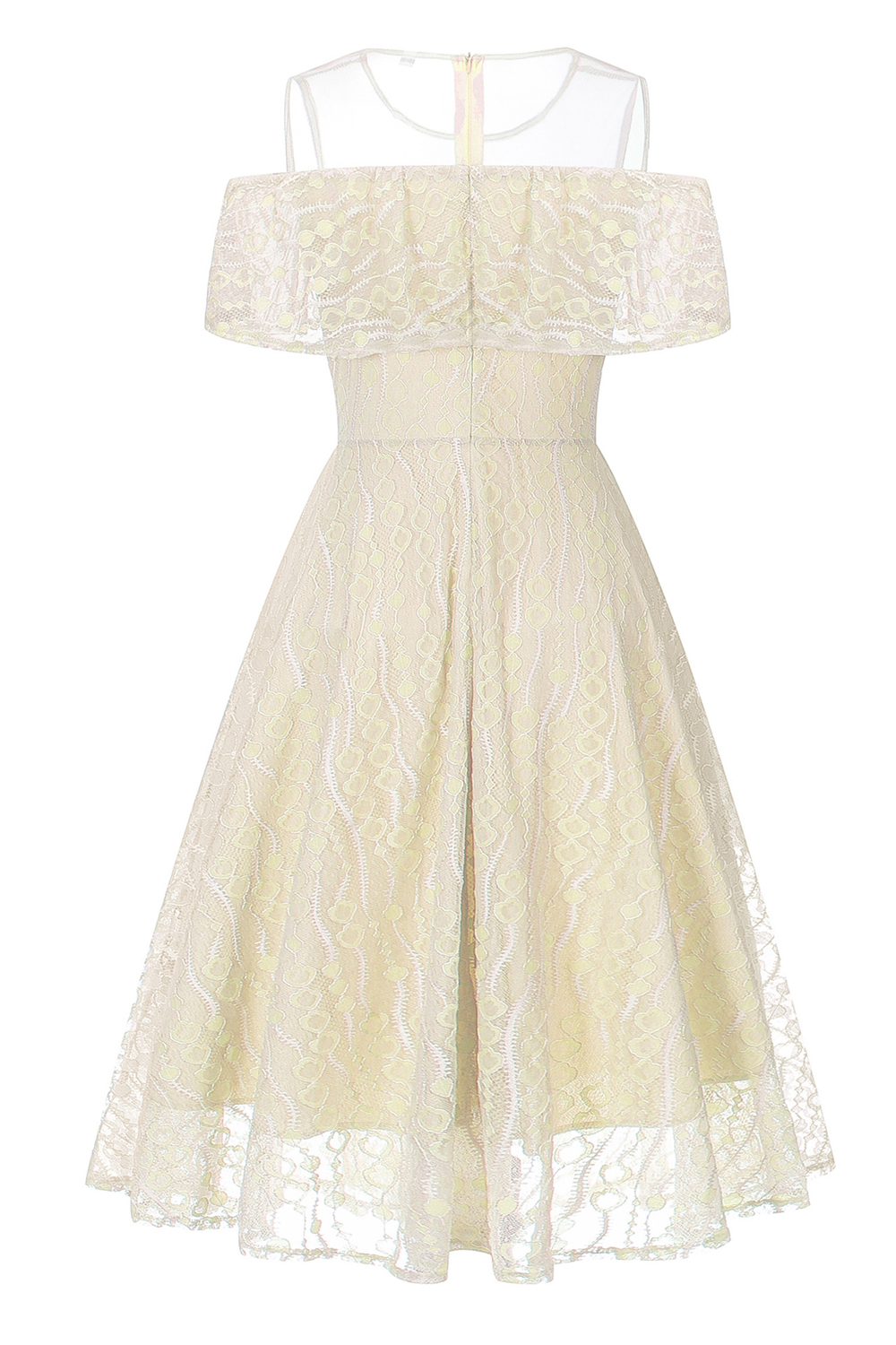 Vintage Apricot A-Line Lace Dress | Ruffle Shoulder Trim