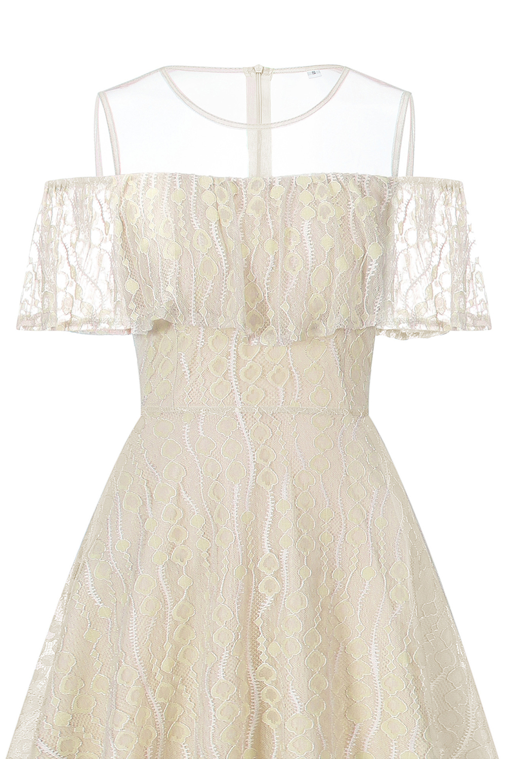 Vintage Apricot A-Line Lace Dress | Ruffle Shoulder Trim