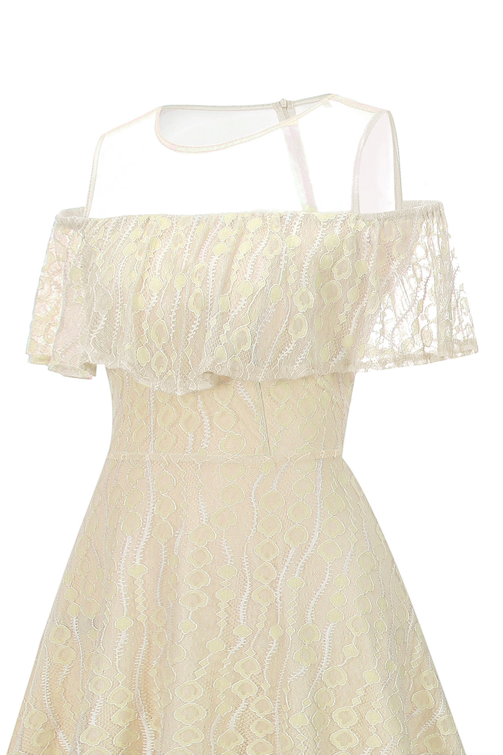 Vintage Apricot A-Line Lace Dress | Ruffle Shoulder Trim