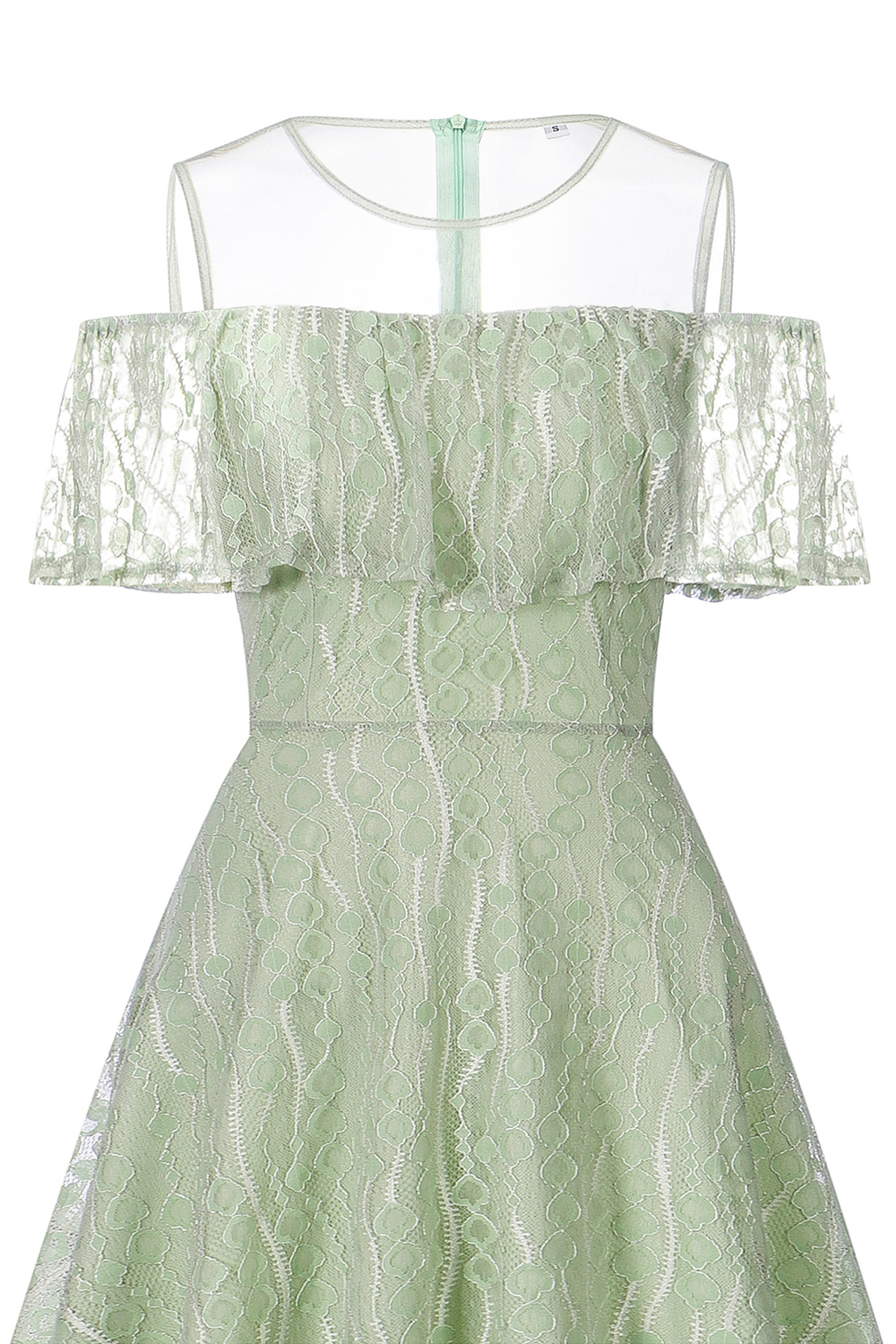 Vintage Green A-Line Lace Dress | Ruffle Shoulder Trim