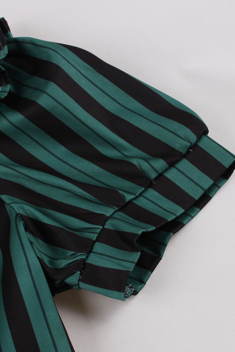 Vintage Dark Green 1950s A-Line Swing Dress | Black Vertical Stripe