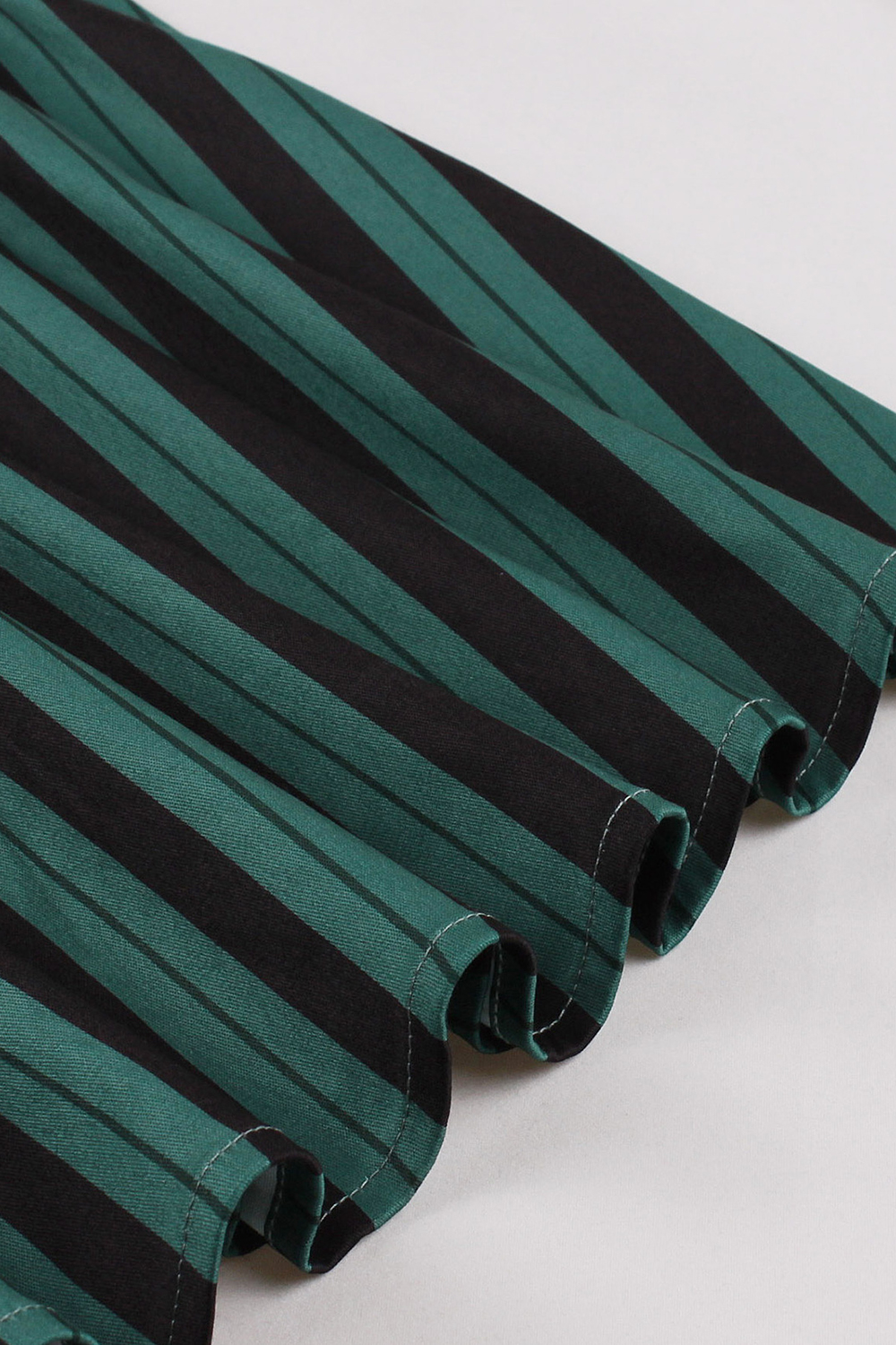 Vintage Dark Green 1950s A-Line Swing Dress | Black Vertical Stripe