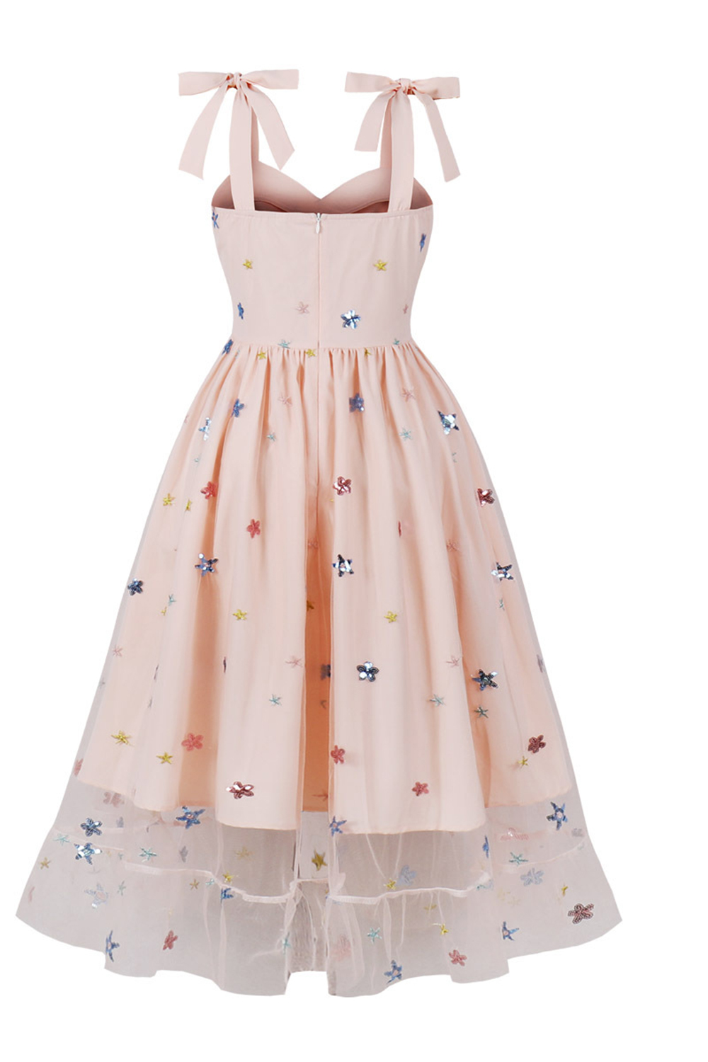 Vintage Flirty Cute Blush Spaghetti Strap A-Line Midi Dress