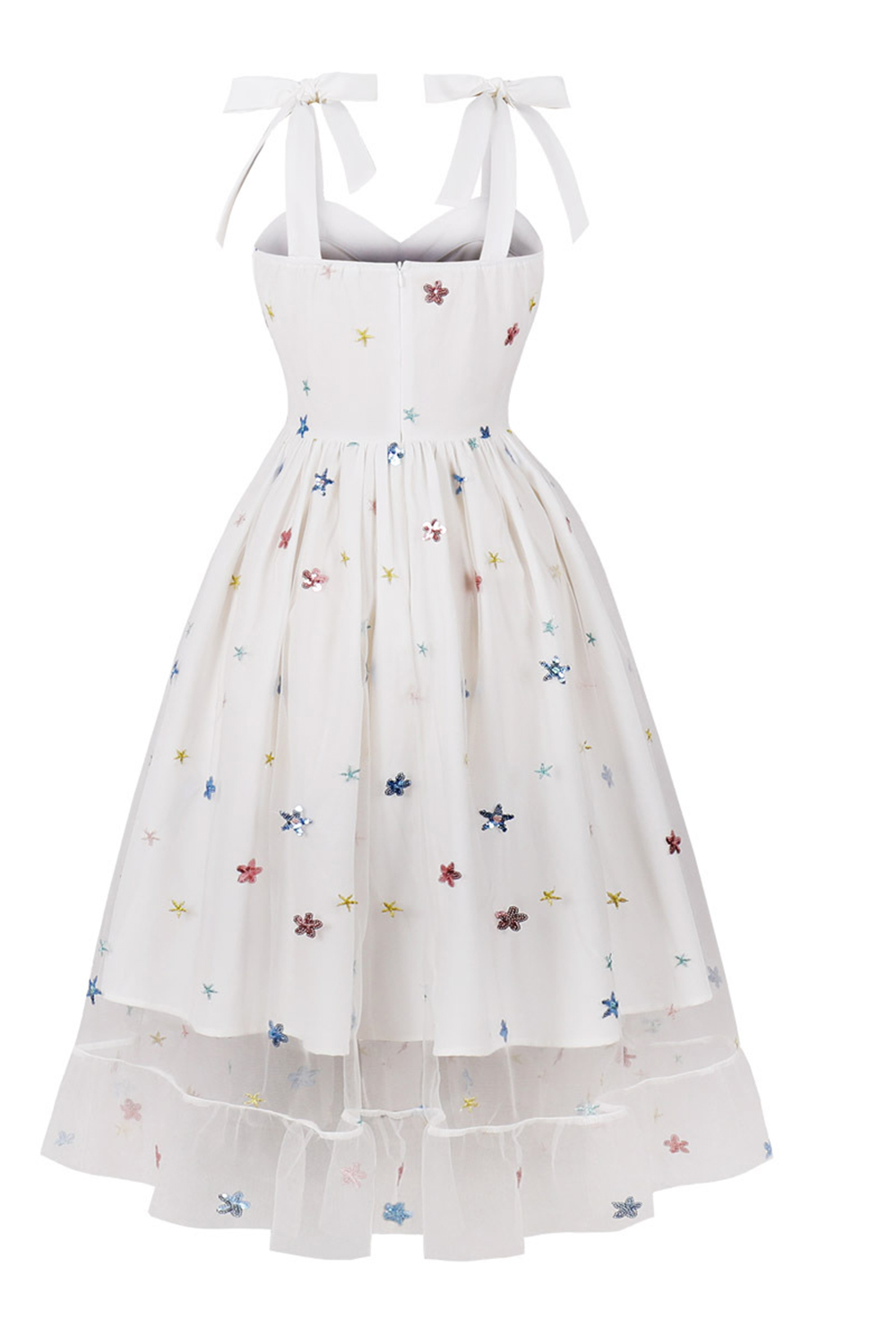 Vintage Flirty Cute White Spaghetti Strap A-Line Midi Dress