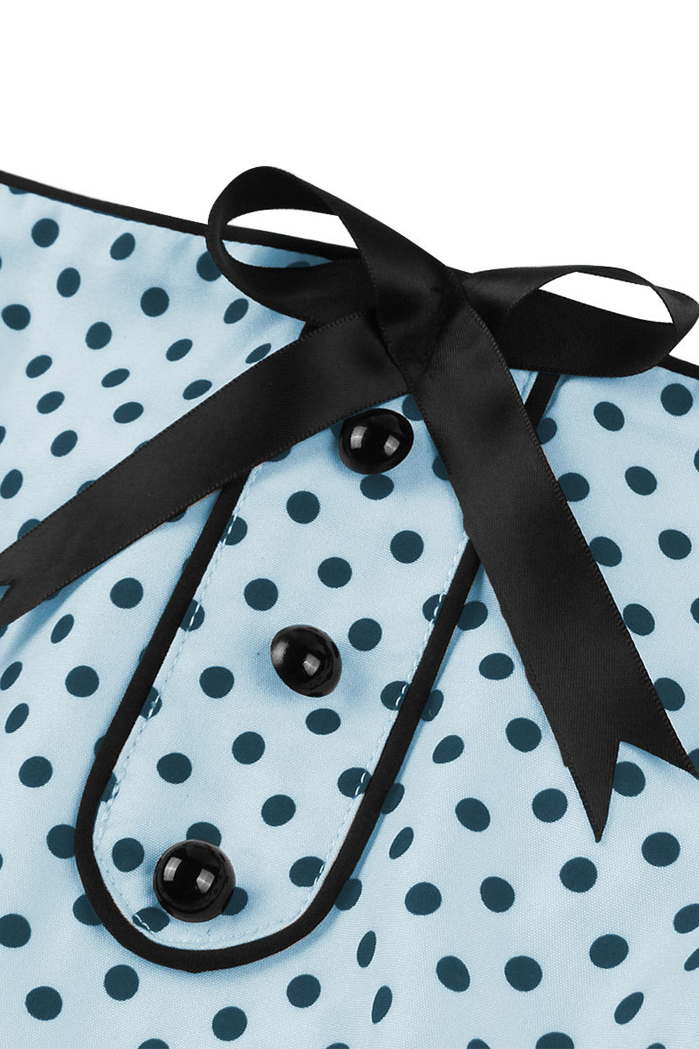 Vintage Light Blue 1950s A-Line Spaghetti Strap Swing Dress | Black Polka Dot