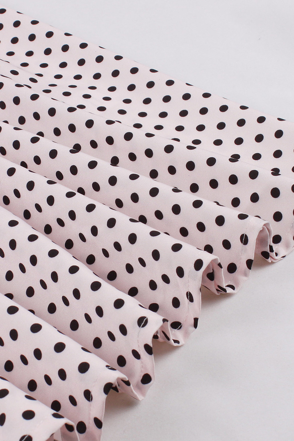 Vintage Light Pink 1950s A-Line Spaghetti Strap Swing Dress | Black Polka Dot