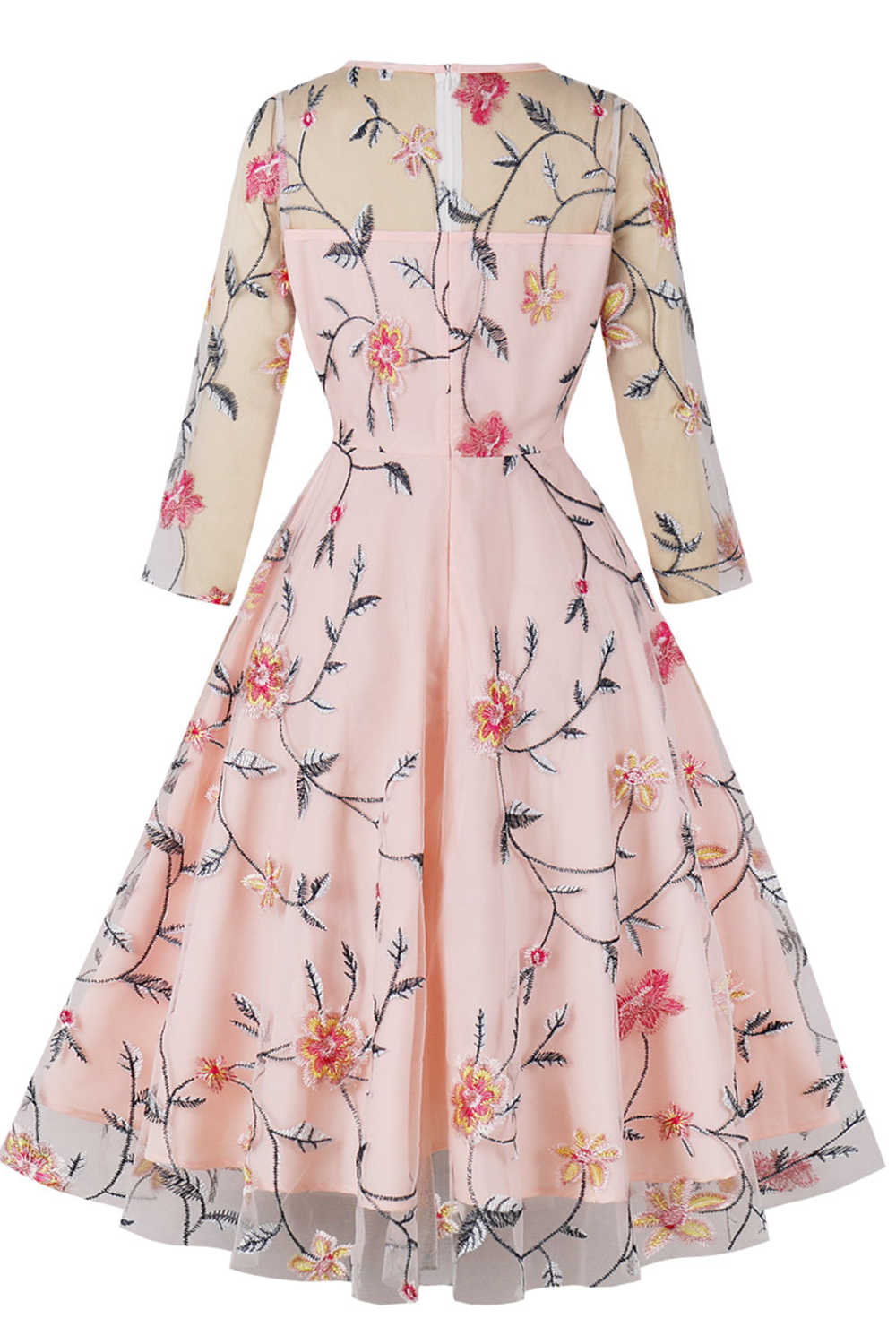 Versatile Vintage Blush Floral Midi Dress for Casual, Formal/Party Occasions