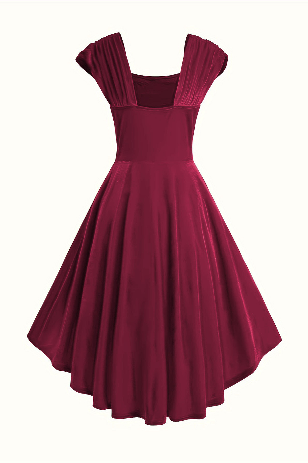 Vintage Burgundy High-Low A-Line Midi Dress