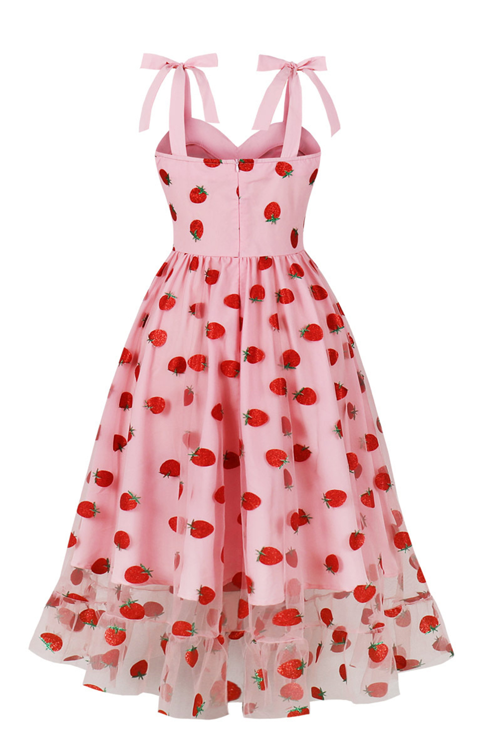 Vintage Flirty Cute Pink Strawberry A-Line Party Dress