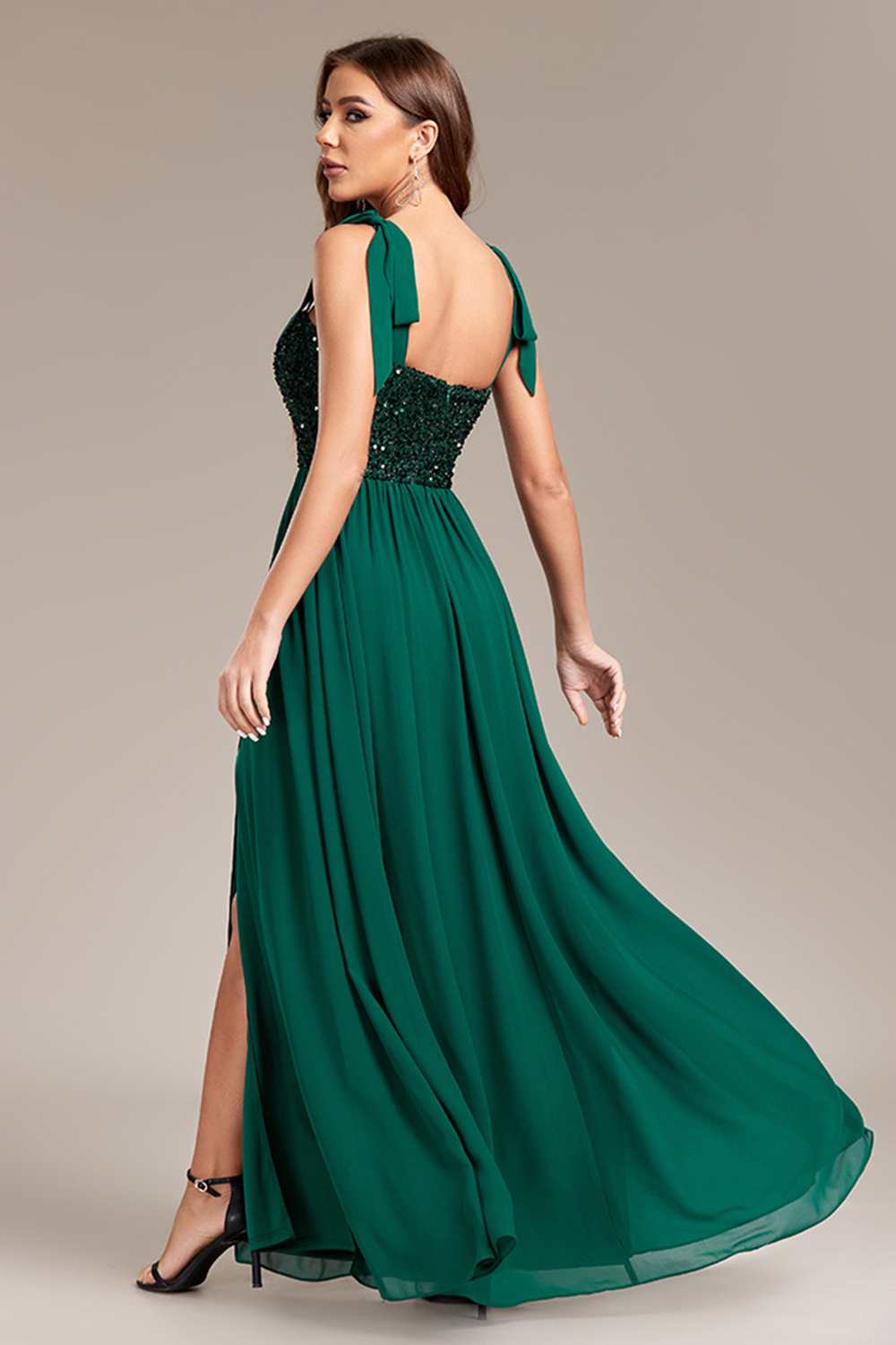 Enchanting Dark Green Slit Strap Prom & Evening Gown