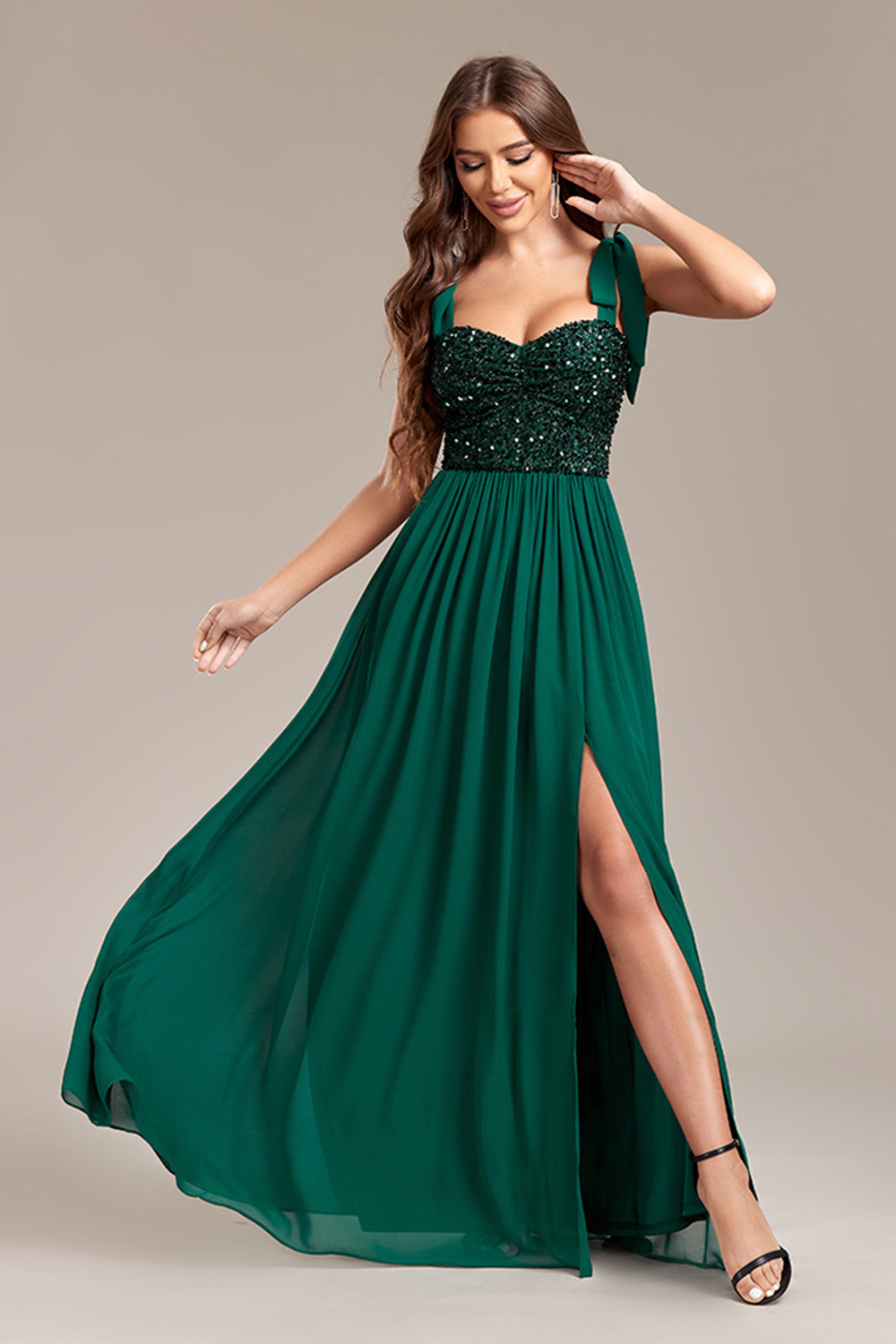 Enchanting Dark Green Slit Strap Prom & Evening Gown