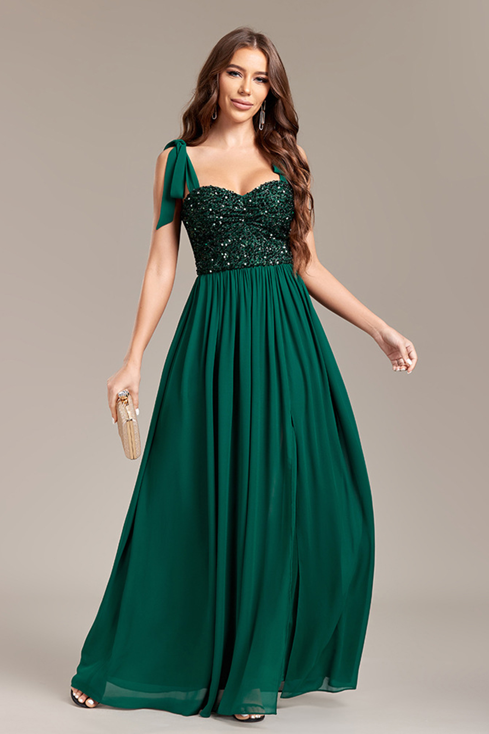 Enchanting Dark Green Slit Strap Prom & Evening Gown