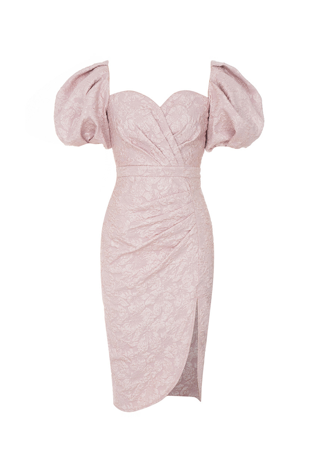 Captivating Pink Bubble Sleeve Cocktail Party Dress with Side Slit 