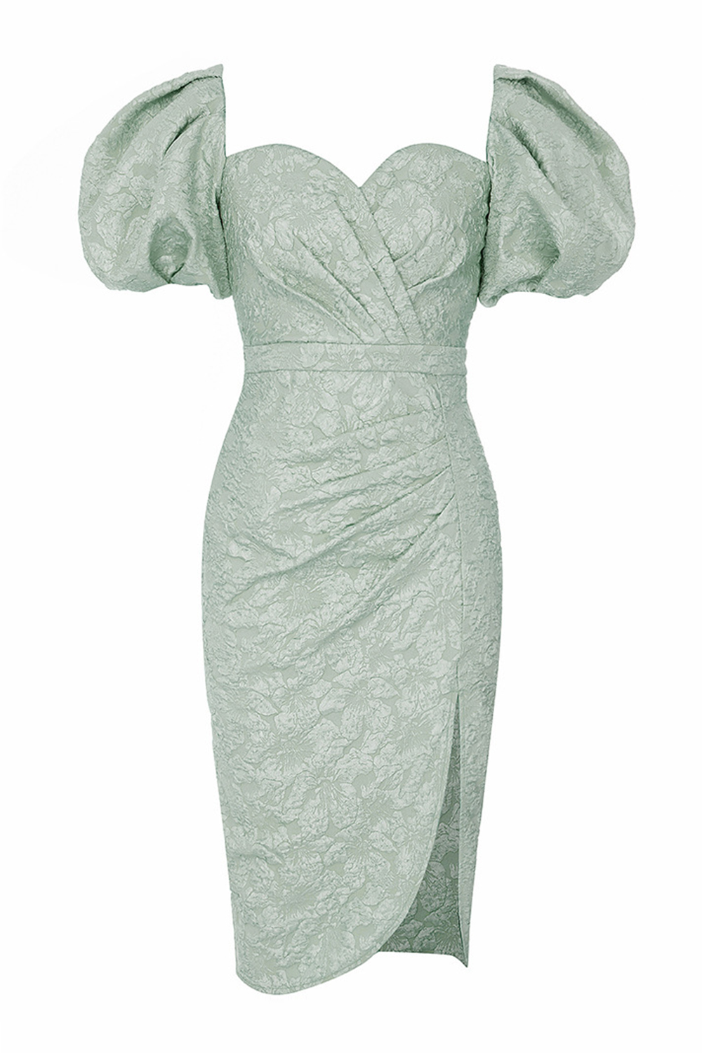 Captivating Bubble Sleeve Cocktail Party Dress with Side Slit 