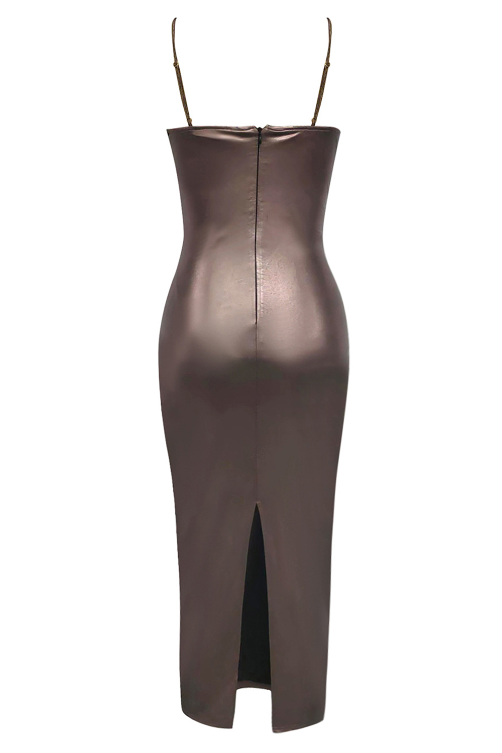 Chic Dark Brown Bodycon Cocktail Party Dress with Back Slit