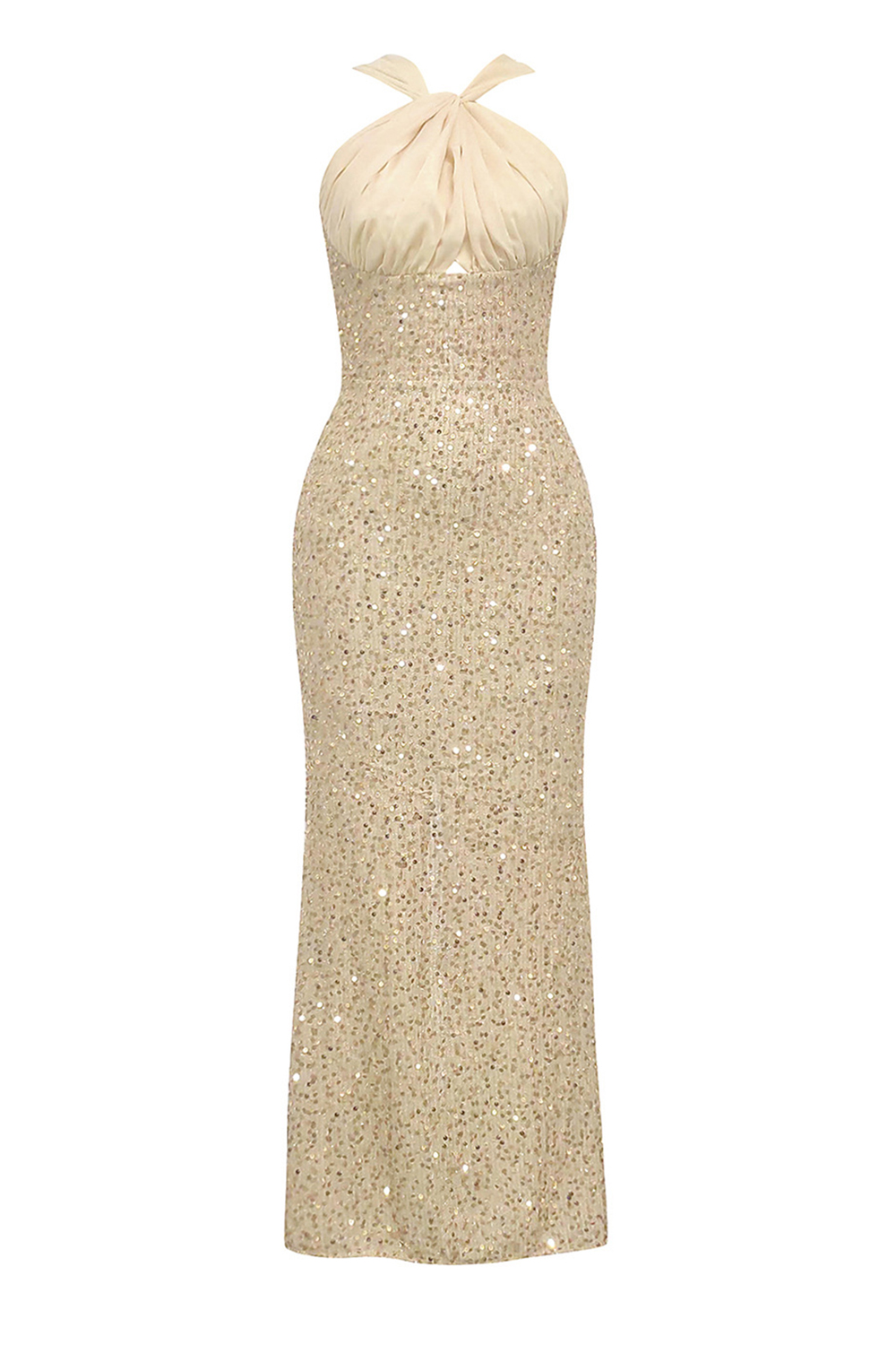 Sparkly Sequin Halter Cocktail Party Dress with Back Slit