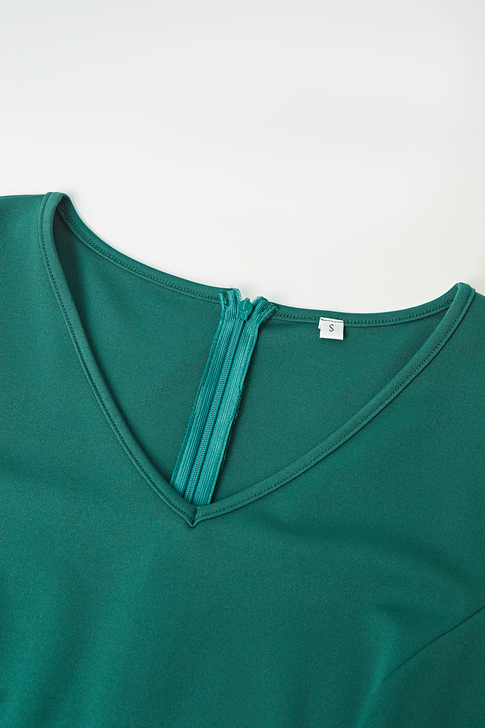 Classic V-Neck Short-Sleeve Satin Midi Cocktail Dress