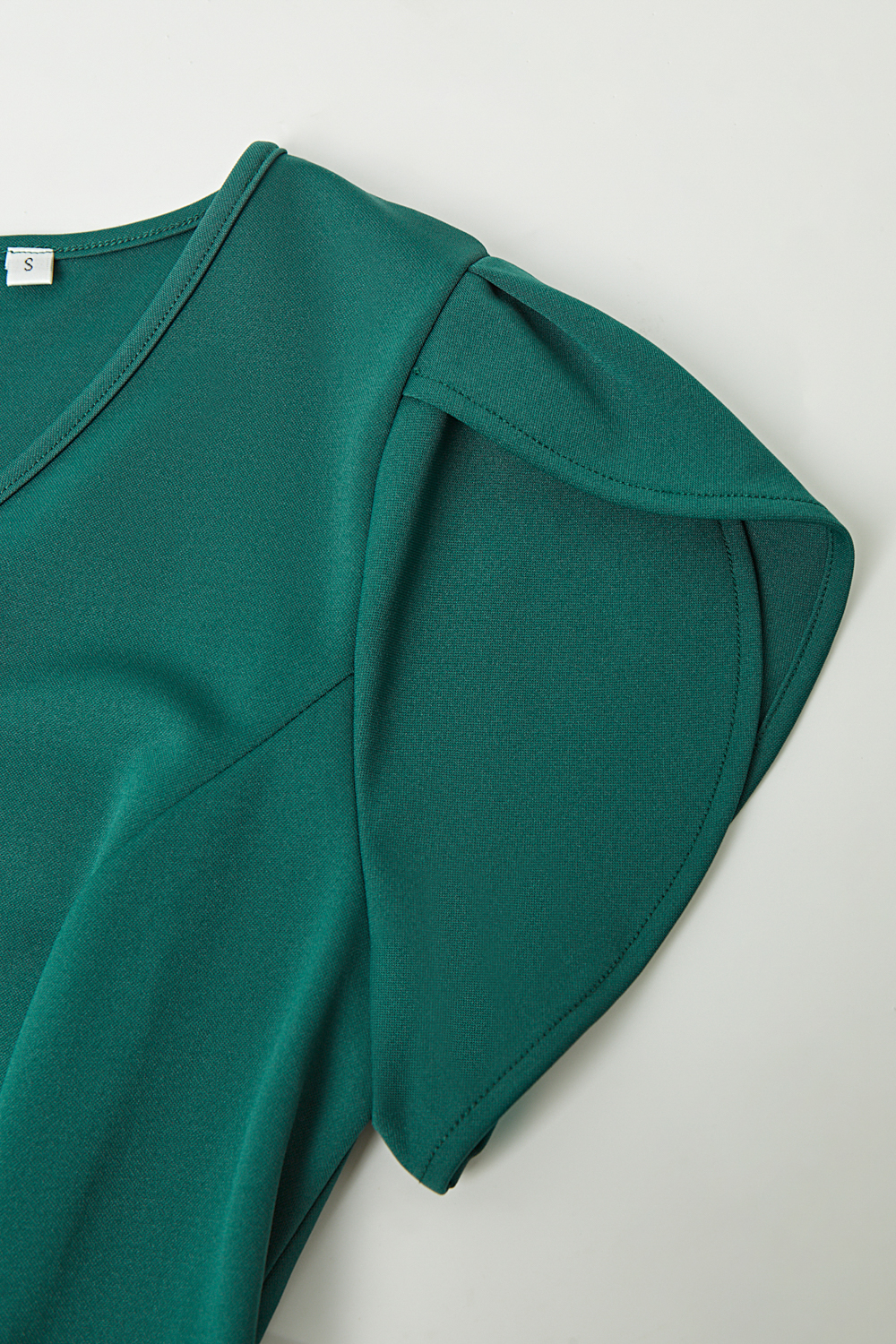 Classic V-Neck Short-Sleeve Satin Midi Cocktail Dress