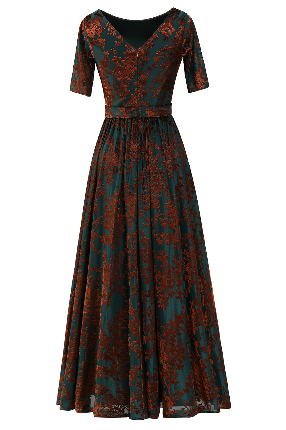 Modest Floral Belted Formal Wedding Party Dress