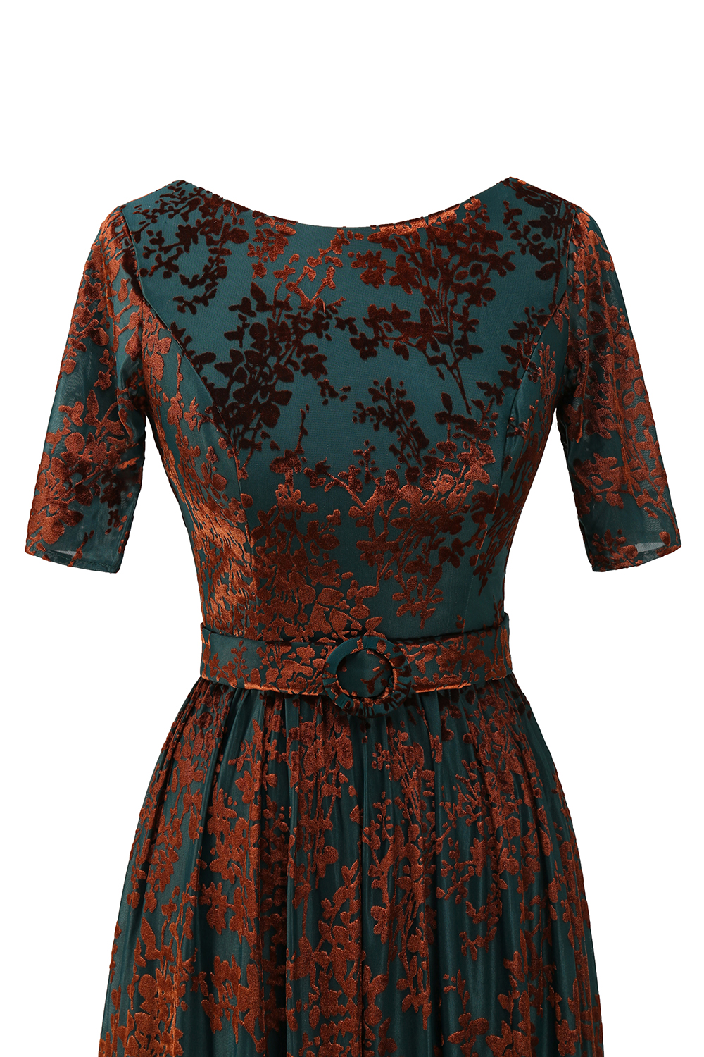 Modest Floral Belted Formal Wedding Party Dress