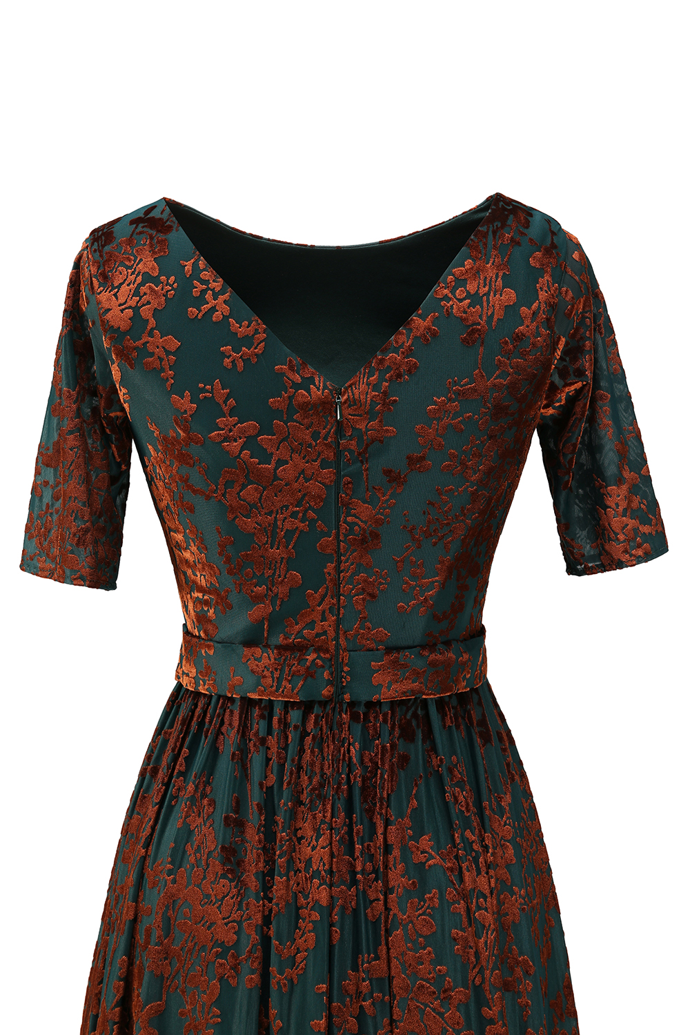 Modest Floral Belted Formal Wedding Party Dress