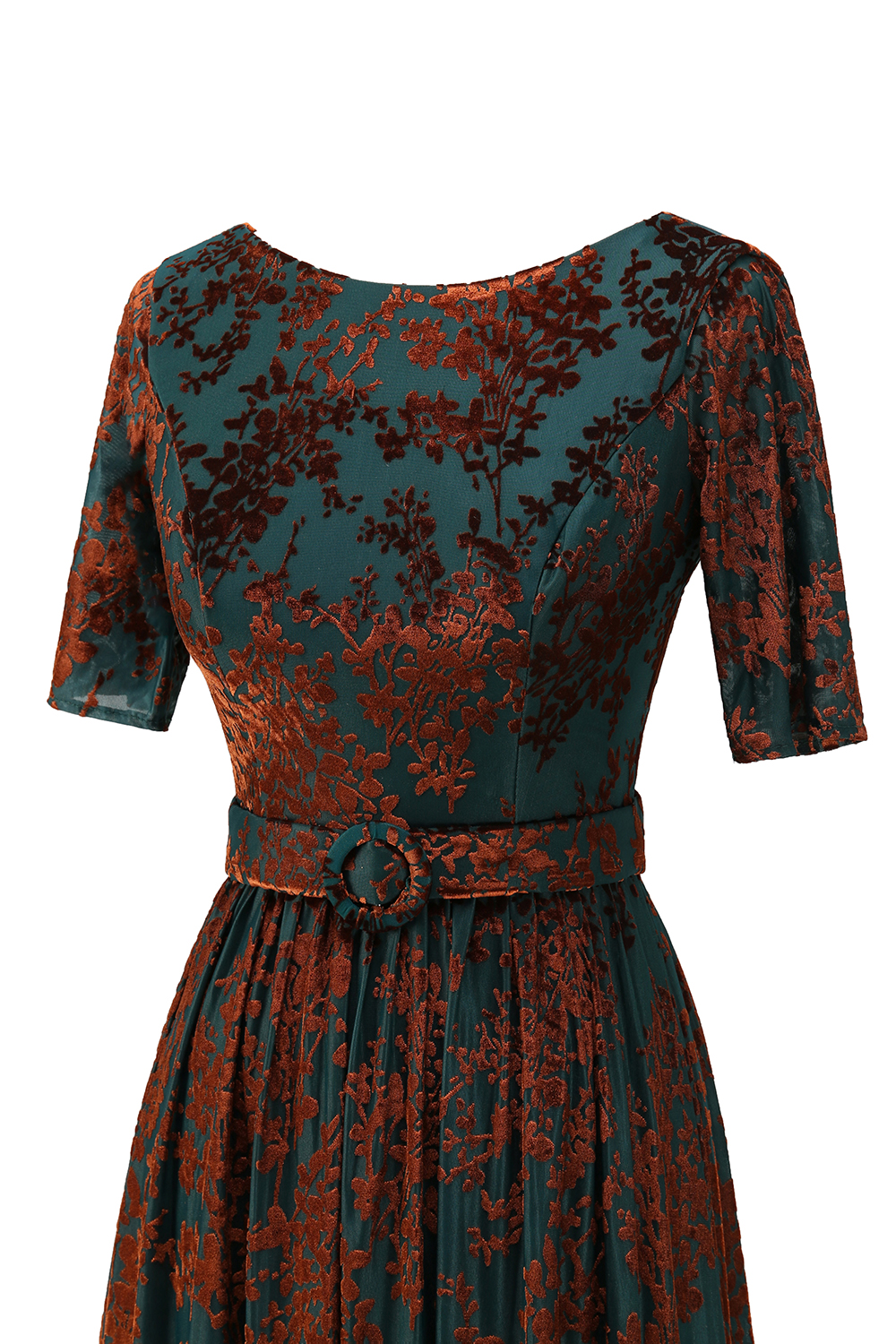 Modest Floral Belted Formal Wedding Party Dress