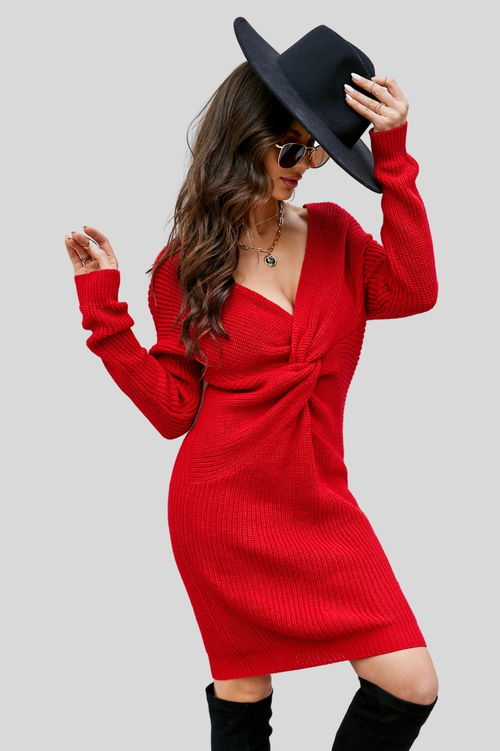 2024 Autumn Winter Women's Sexy Long Knit Dress - Solid Color Backless Twist Sweater