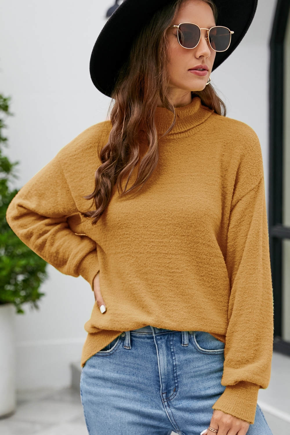 Chic High Neck Knit Sweater for Women - 2024 Fall/Winter Solid Color Long Sleeve Pullover